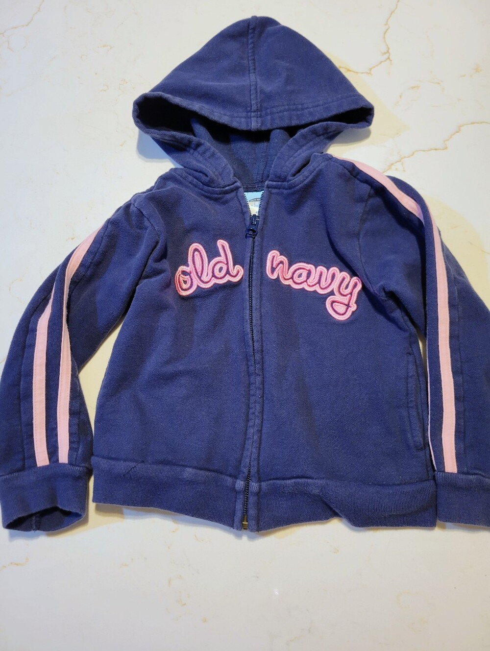 Y2k Old Navy Navy Blue & Pink Hooded Girls Zip Sweatshirt